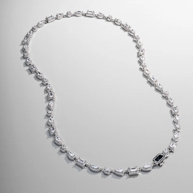 women luxury necklaces -Mixed Cluster Linked Necklace (Silver)