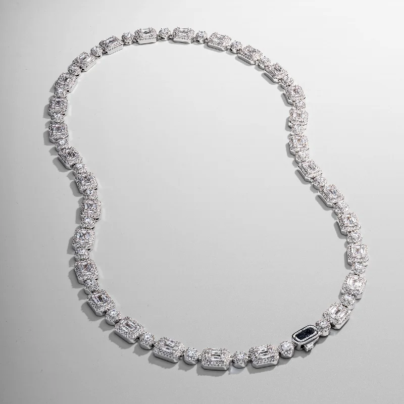 women rhinestone necklaces -Baguette Link Iced Necklace (Silver)