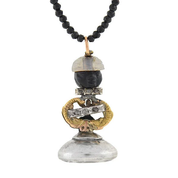 women fashion-forward necklaces -Victorian Blackamoor Intaglio Fob Black Spinel Necklace