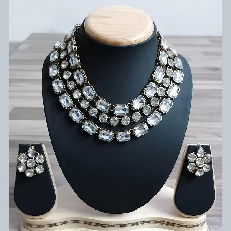 women layered chain necklaces -Lucentarts Jewellery Crystal Stone Necklace Set