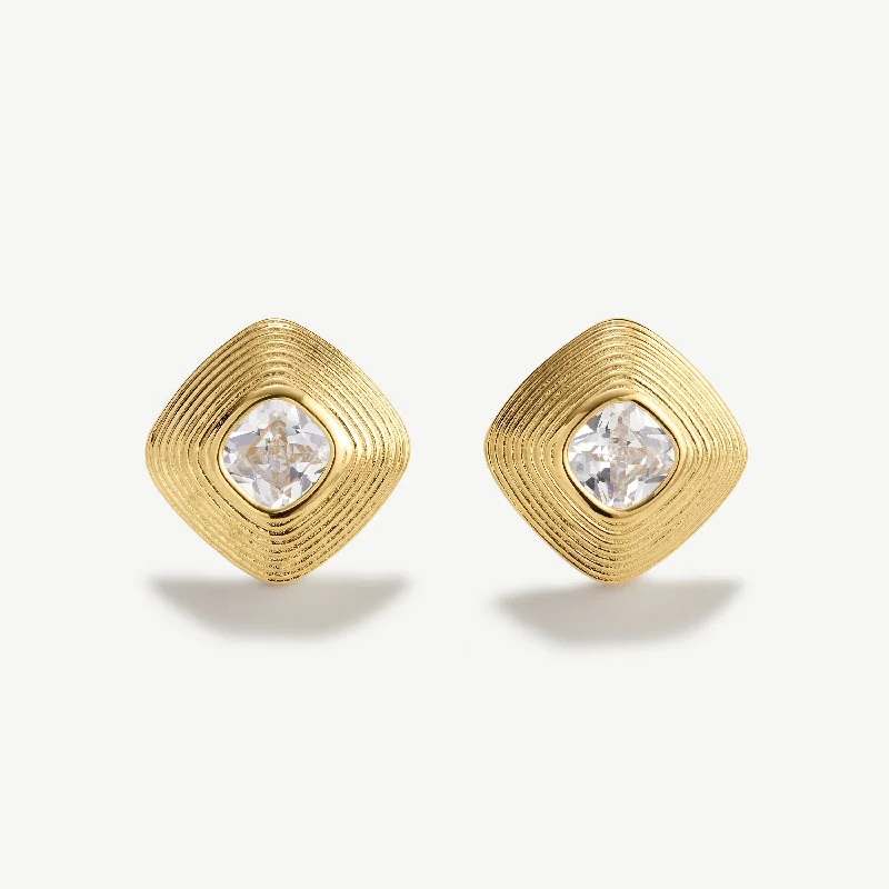 women flower stud earrings -Statement Bezel Studs