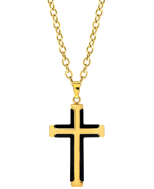 women nature-inspired necklaces -Sutton Carbon Fiber and Gold-Tone Stainless Steel Cross Pendant Necklace