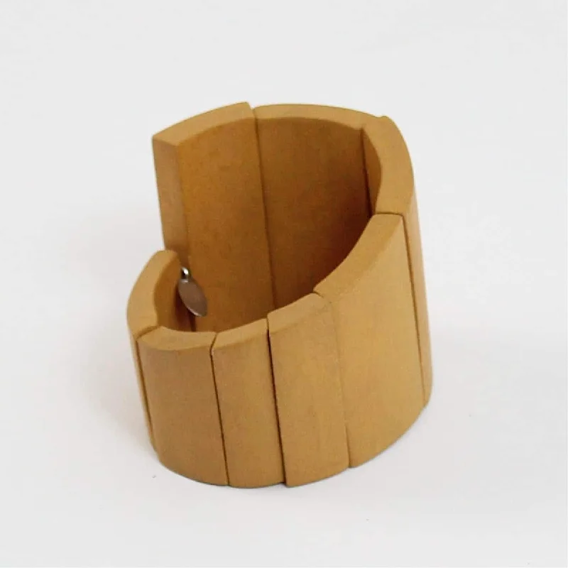 women leather bracelets -Round Wooden Geometric Bracelet Yellow