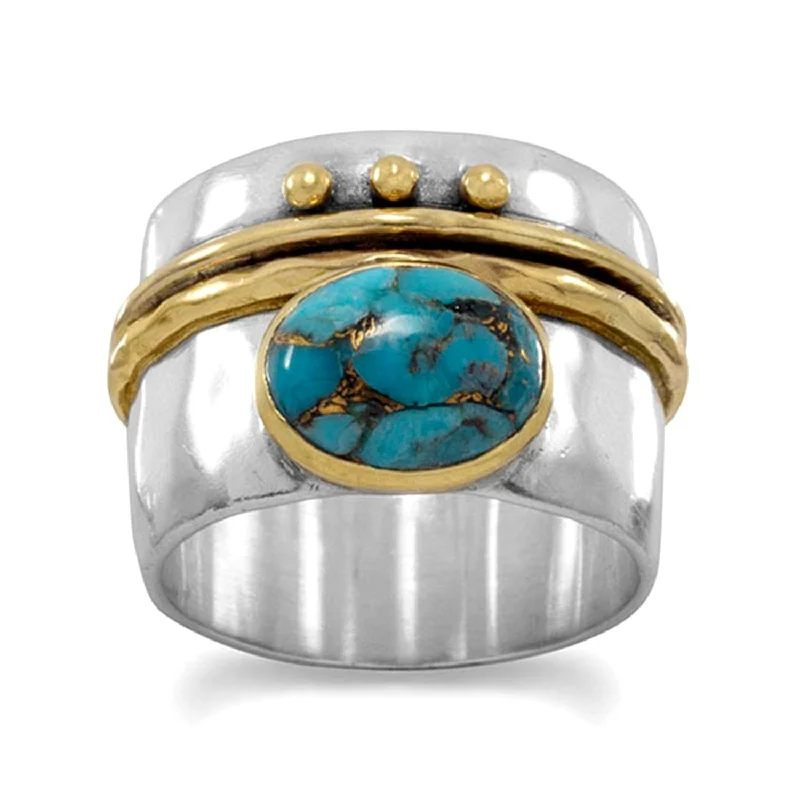 women cubic zirconia rings -Copper-infused Turquoise Ring Two-tone Gold-plated Sterling Silver