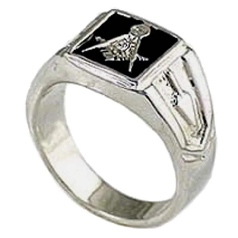 women men’s rings -AzureBella Jewelry Masonic Ring with Black Enamel and Cubic Zirconia Accent