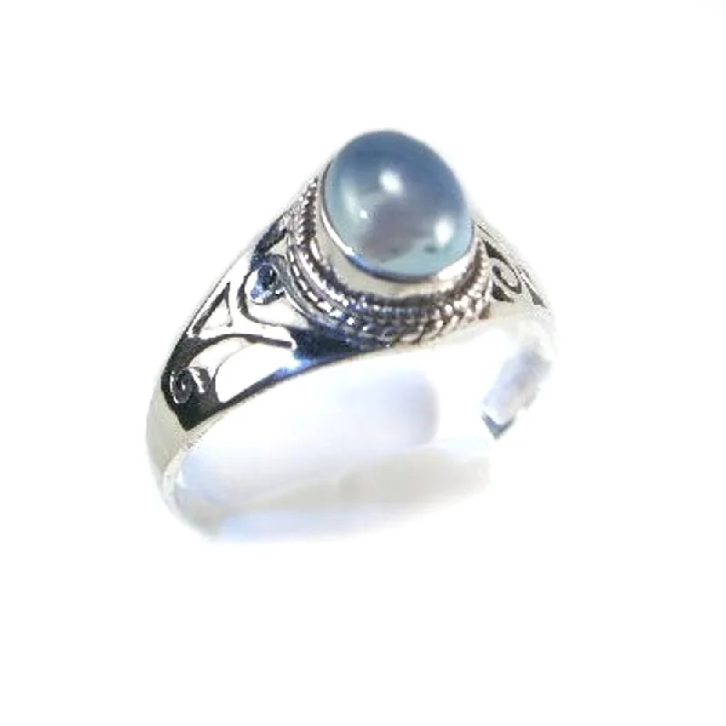 women stacking rings -Blue Chalcedony Sterling Silver Ring Size 7, Round Stone