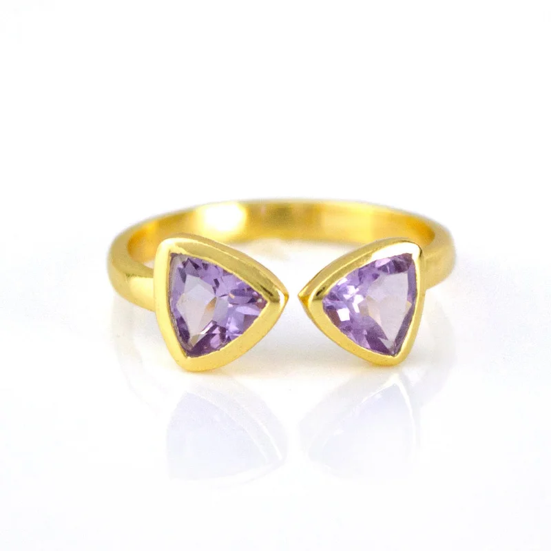 women custom engagement rings -Purple Amethyst Adjustable Bow Tie Triangle Ring