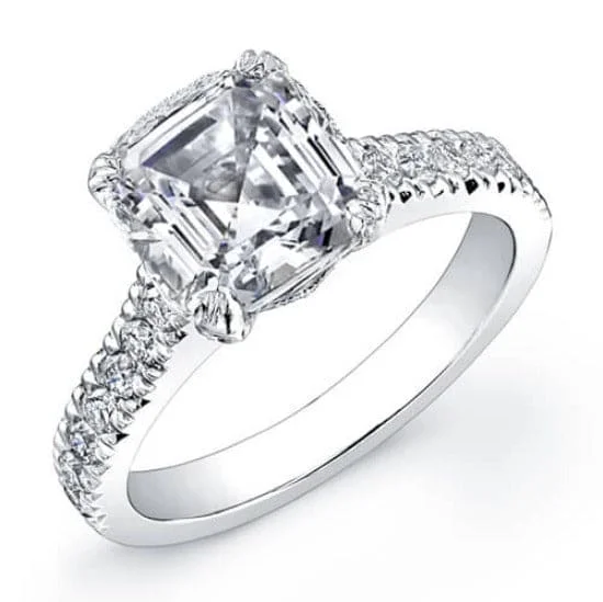 women solitaire engagement rings -1.70 Ct. Asscher Cut Hidden Halo Diamond Ring H Color VS2 GIA Certified