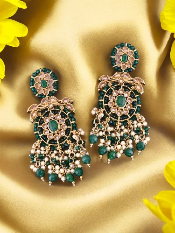 women gemstone stud earrings -Emerald Shivaka Chandbalis