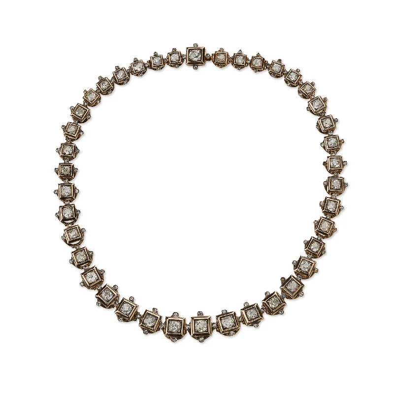 women classic pearl necklaces -Antique Old Mine-cut Diamond Rivière Necklace