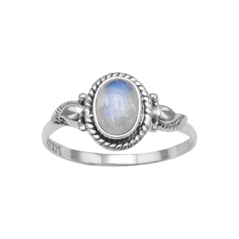 women vintage engagement rings -Rainbow Moonstone Ring with Rope and Leaf Design Sterling Silver