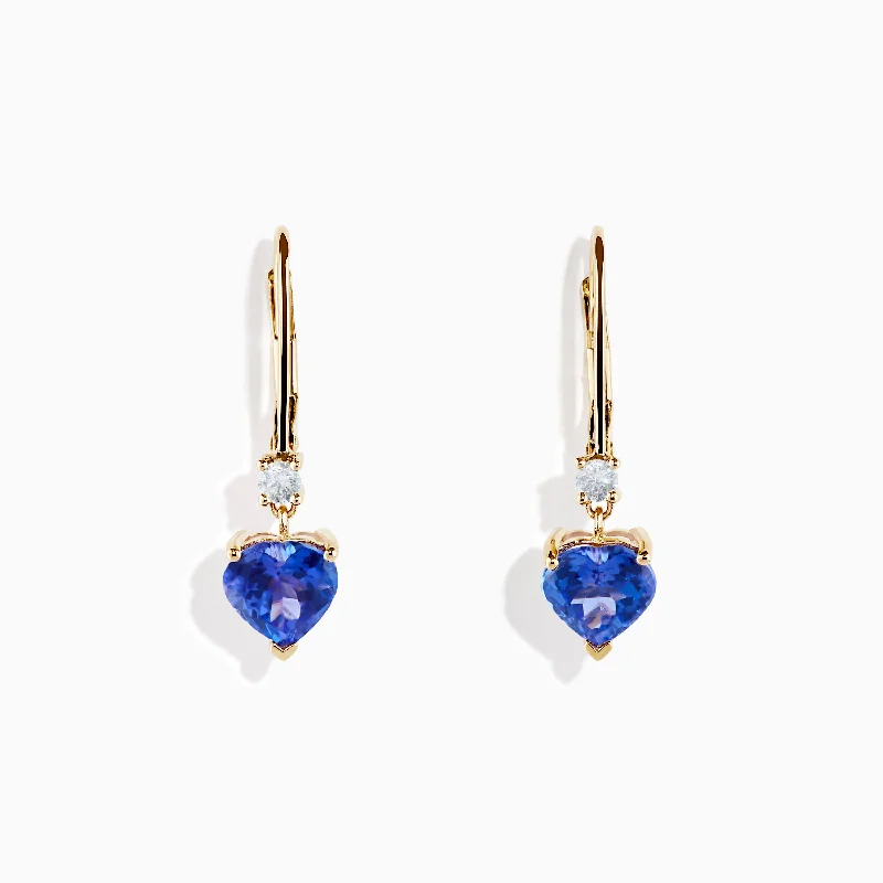 women custom name earrings -Nahla Siri 14K Yellow Gold Tanzanite and Diamond Leverback Earrings