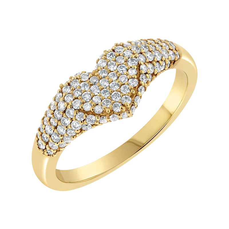 women gemstone engagement rings -Diamond Heart Pave Signet Ring