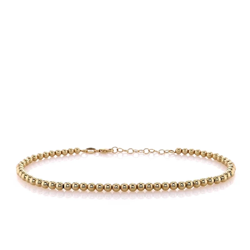 women minimalist bracelets -14k Yellow Gold 3mm Polished Bead Bracelet