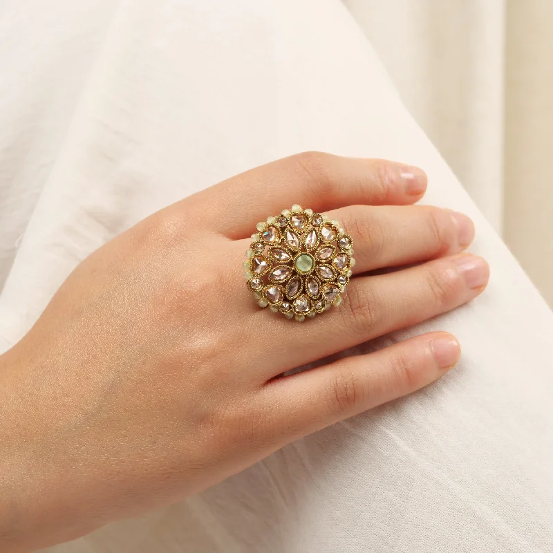 women fashion rings -Classic Floral Oversized Ring in Mint