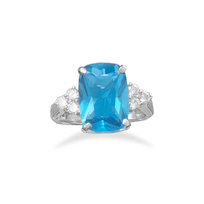 women custom gemstone rings -Blue Cubic Zirconia Cocktail Ring with Side Stones