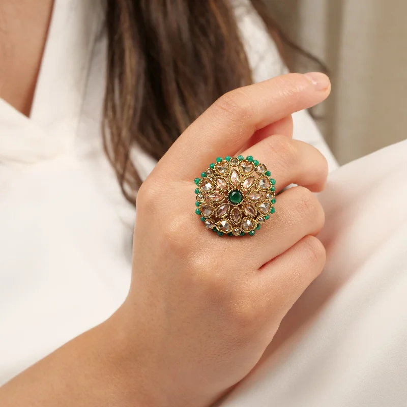 women large cocktail rings -Classic Floral Oversized Ring in Green