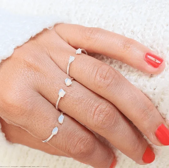 women diamond rings -White Opal Stacker Rings 3 Set