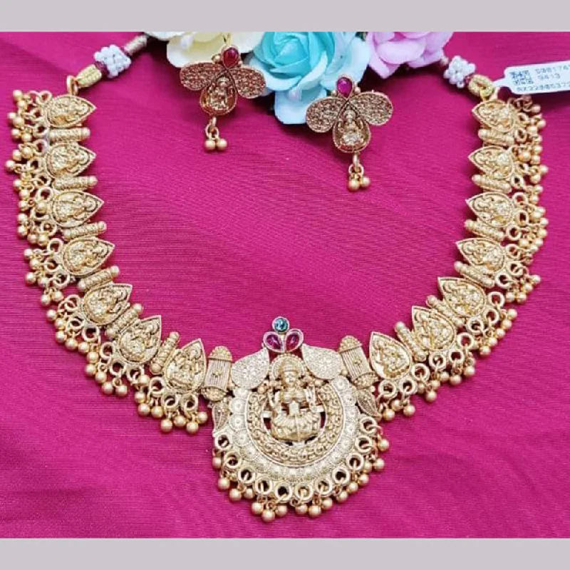 women trendy necklaces -Pooja Bagles Gold Plated Temple Necklace Set